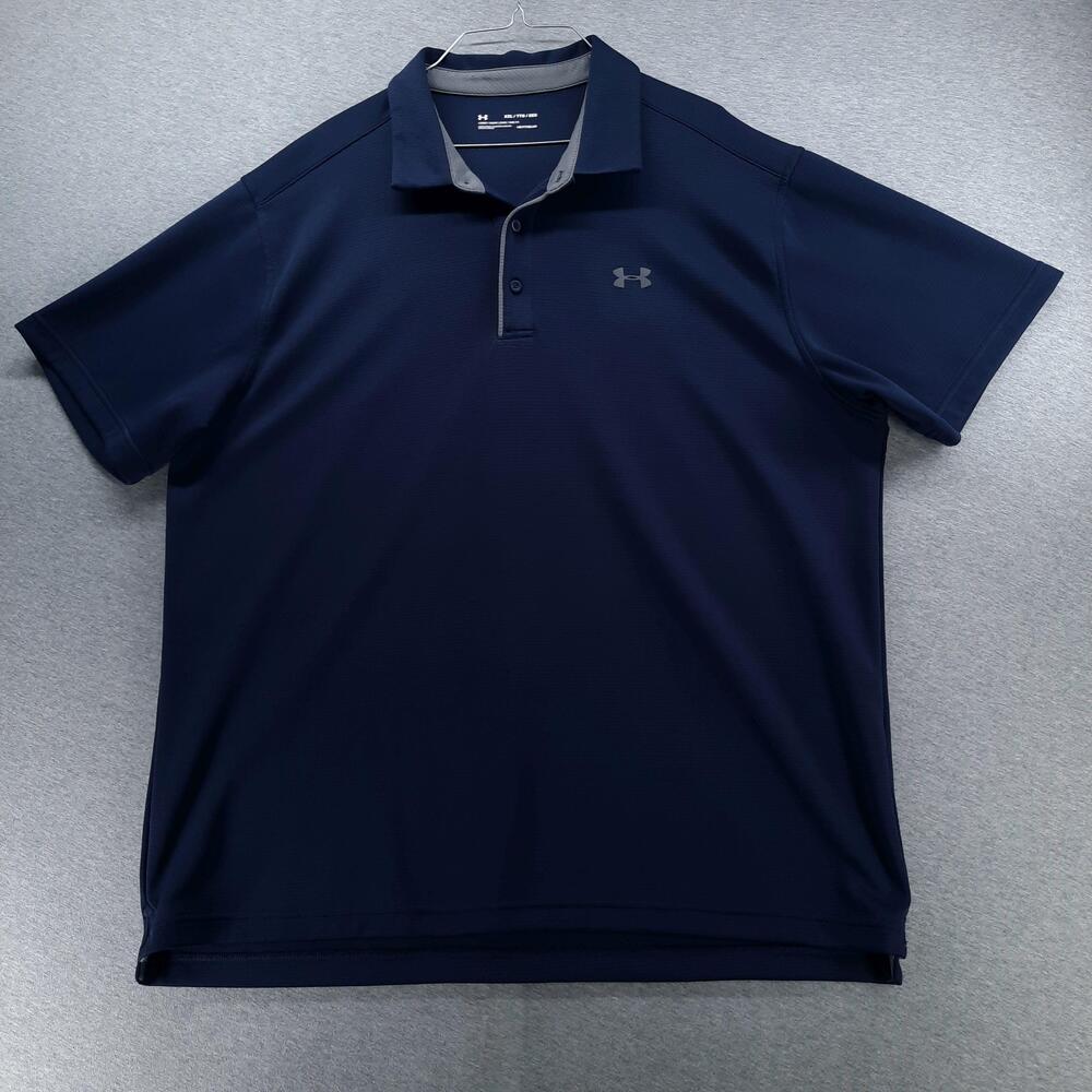 Under Armour Polo Shirt Mens 2XL Navy Blue HeatGear Golf Loose Fit Performance